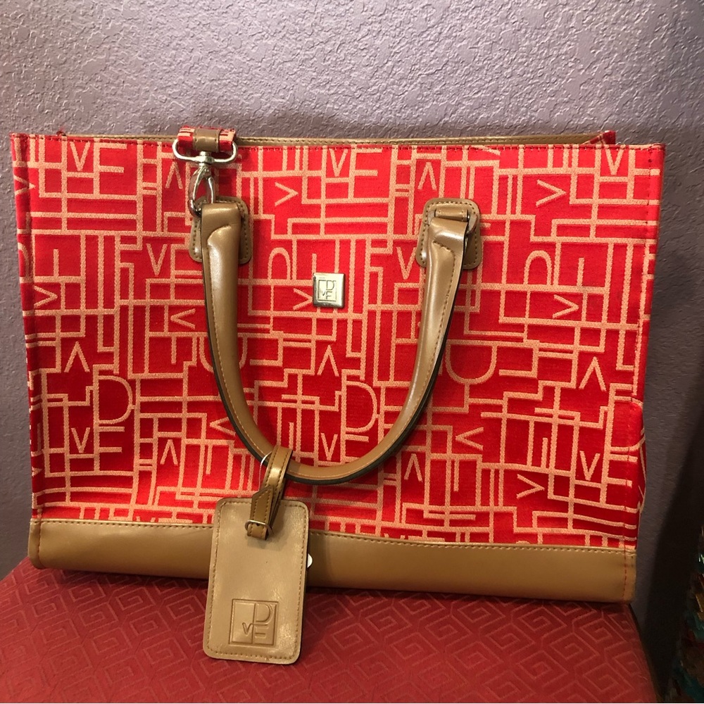 Diane Von Furstenberg Red Monogram Weekend travel Canvas leather Tote Bag Large